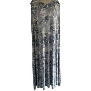 Soft Surroundings Castel Maxi Dress 2X Blue Gray Floral Flowy Relaxed